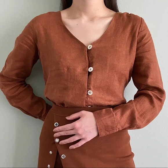 Mango Linen Top - Picture 1 of 7